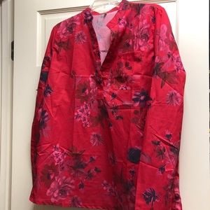 Long sleeve red silk blouse. Lightweight